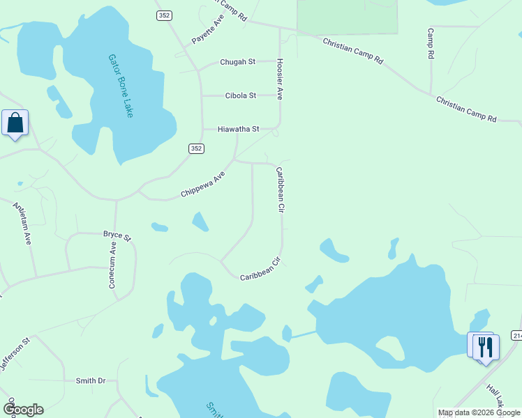 map of restaurants, bars, coffee shops, grocery stores, and more near 7449 Caribbean Circle in Keystone Heights