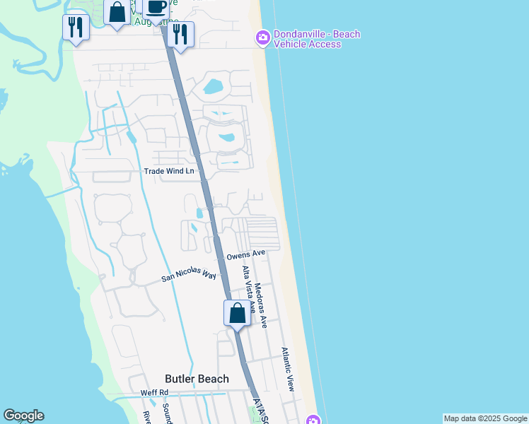 map of restaurants, bars, coffee shops, grocery stores, and more near 4850 A1A South in St. Augustine