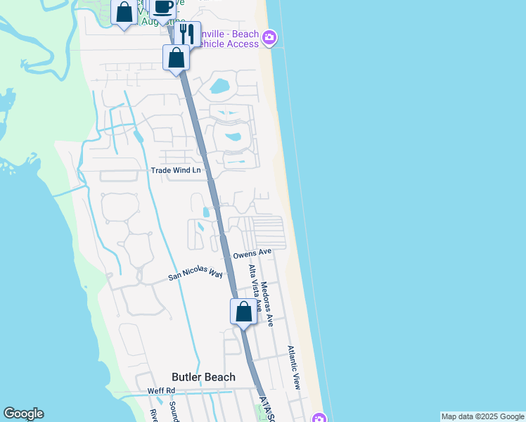 map of restaurants, bars, coffee shops, grocery stores, and more near 4850 A1A South in St. Augustine