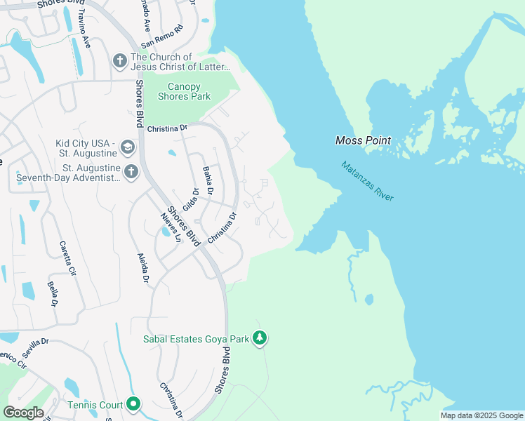 map of restaurants, bars, coffee shops, grocery stores, and more near 14 Santiago Court in St. Augustine