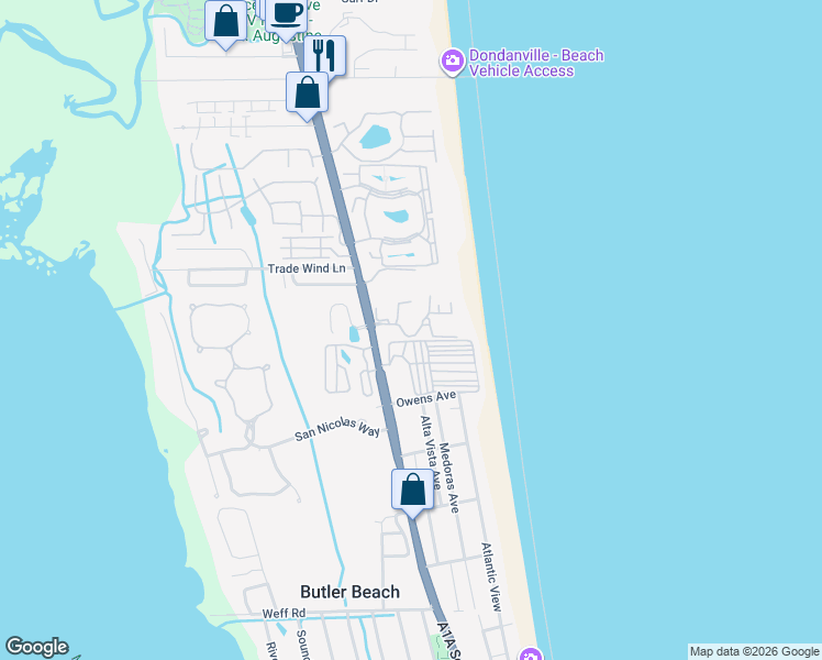 map of restaurants, bars, coffee shops, grocery stores, and more near 4850 A1A South in St. Augustine