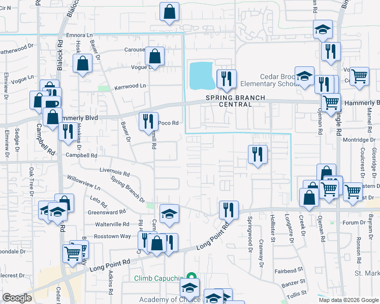 map of restaurants, bars, coffee shops, grocery stores, and more near 1924 East Allegro Street in Houston