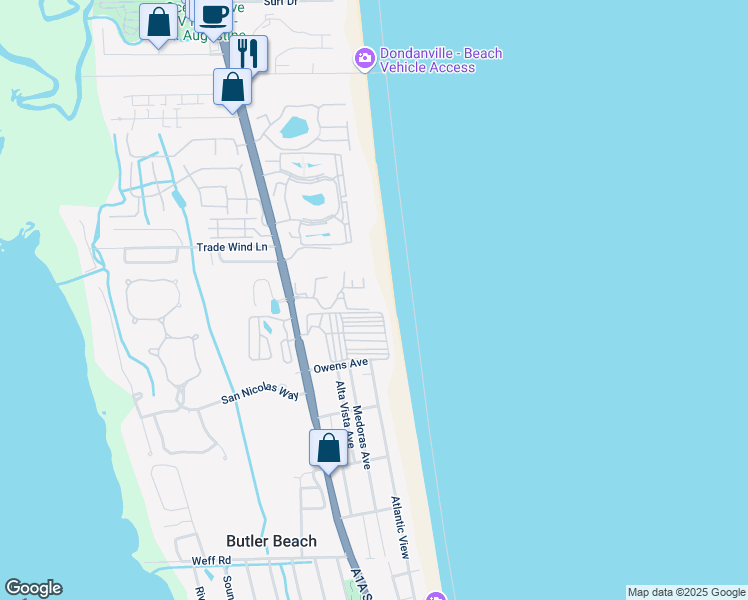 map of restaurants, bars, coffee shops, grocery stores, and more near 604 Mediterranean Way in St. Augustine