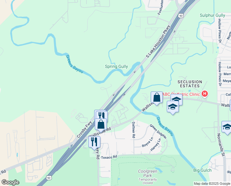 map of restaurants, bars, coffee shops, grocery stores, and more near 12915 South Lake Houston Parkway in Houston