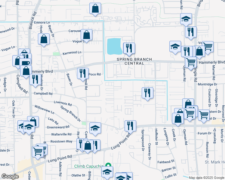 map of restaurants, bars, coffee shops, grocery stores, and more near 1945 Laverne Street in Houston