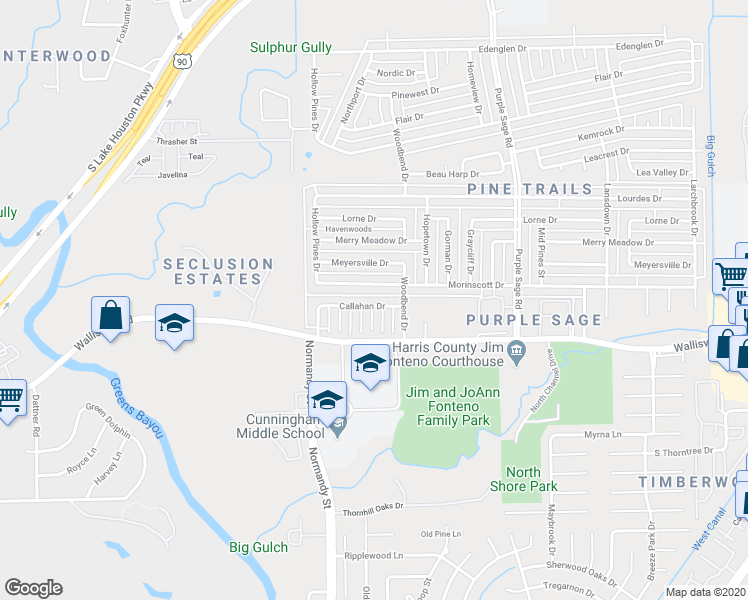 map of restaurants, bars, coffee shops, grocery stores, and more near 14113 Callahan Drive in Houston