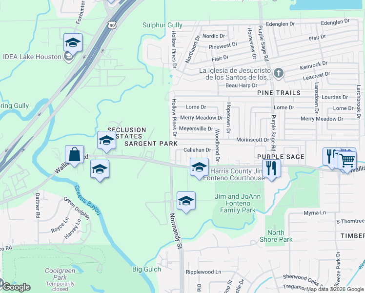 map of restaurants, bars, coffee shops, grocery stores, and more near 14030 Morinscott Drive in Houston