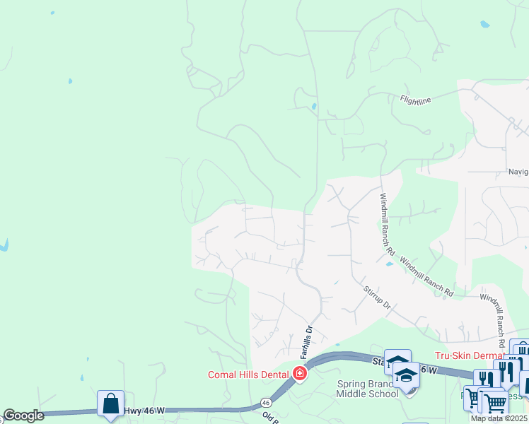 map of restaurants, bars, coffee shops, grocery stores, and more near 200 High Meadow Drive in Spring Branch