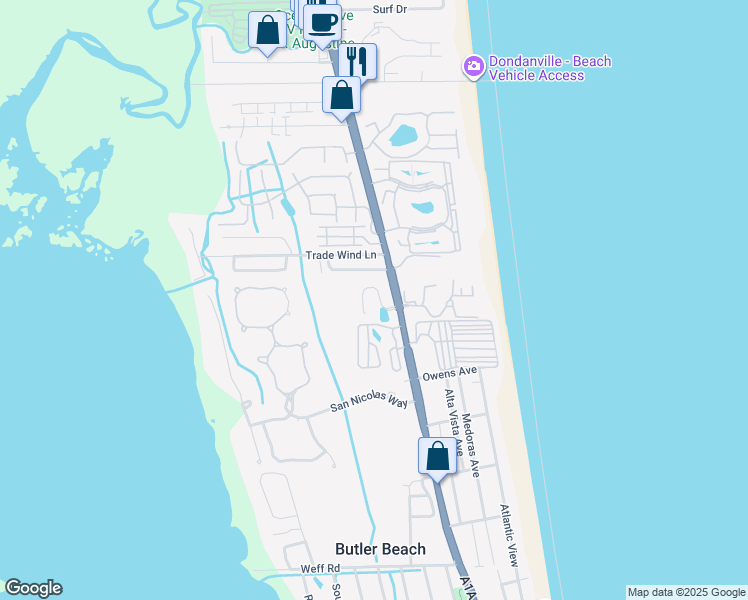map of restaurants, bars, coffee shops, grocery stores, and more near 92 Oceanview Drive in St. Augustine