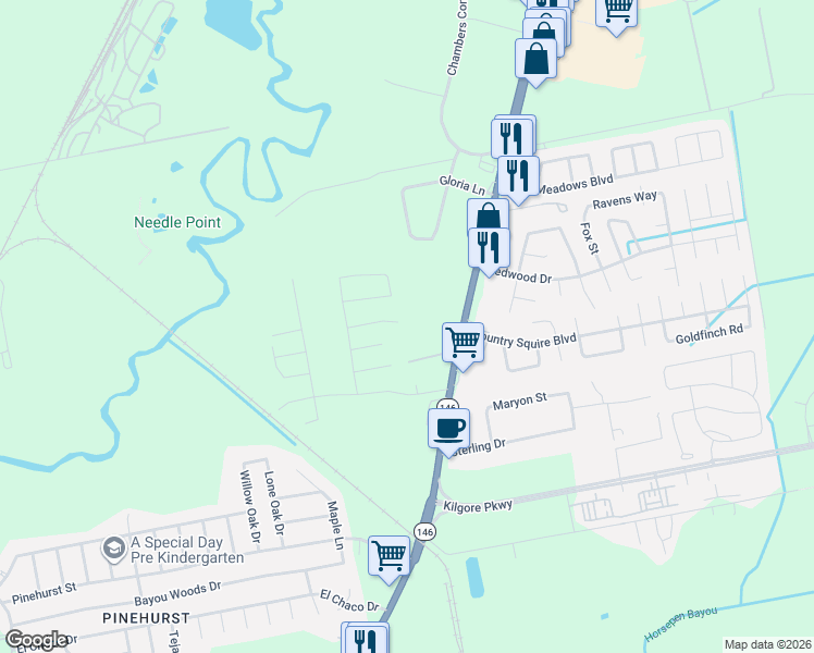 map of restaurants, bars, coffee shops, grocery stores, and more near 8115 Texas 146 in Baytown