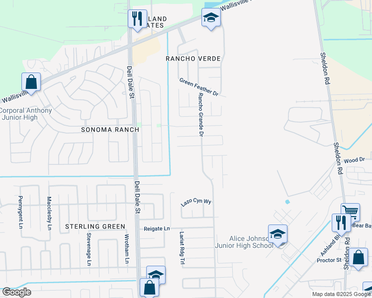 map of restaurants, bars, coffee shops, grocery stores, and more near 16426 Peyton Ridge Circle in Houston