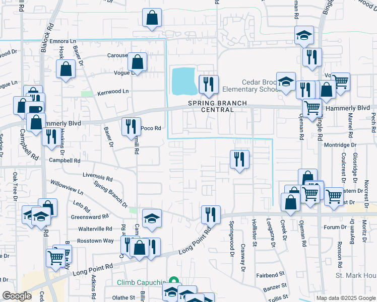 map of restaurants, bars, coffee shops, grocery stores, and more near 1945 Laverne Street in Houston