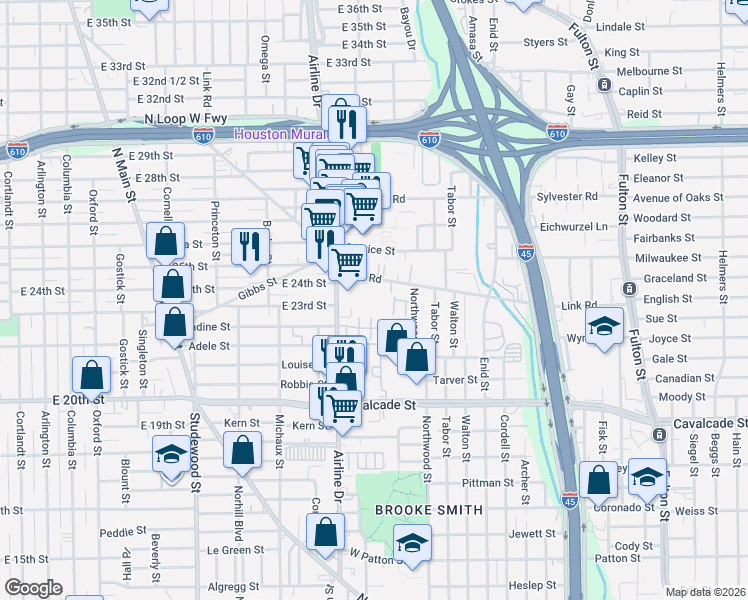 map of restaurants, bars, coffee shops, grocery stores, and more near 801 Link Rd in Houston