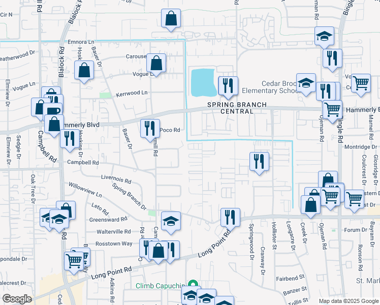 map of restaurants, bars, coffee shops, grocery stores, and more near 1924 East Allegro Street in Houston