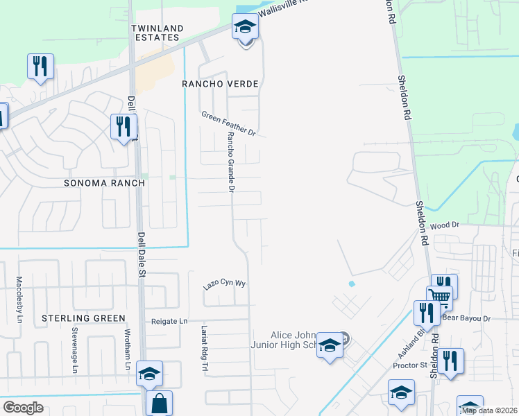 map of restaurants, bars, coffee shops, grocery stores, and more near 1710 Peyton Circle Court in Houston