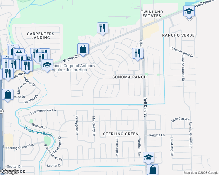 map of restaurants, bars, coffee shops, grocery stores, and more near 1819 Sonoma Trail Drive in Houston