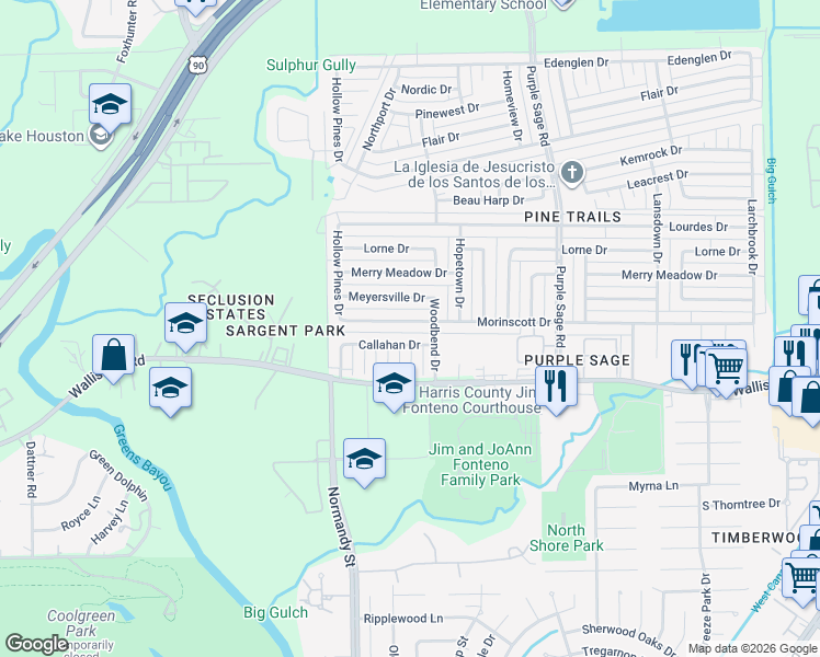 map of restaurants, bars, coffee shops, grocery stores, and more near 14118 Morinscott Drive in Houston