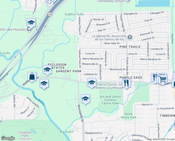 map of restaurants, bars, coffee shops, grocery stores, and more near 14030 Morinscott Drive in Houston