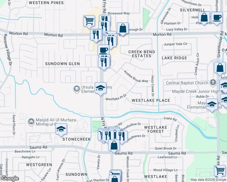 map of restaurants, bars, coffee shops, grocery stores, and more near 2722 Sunbird Drive in Houston