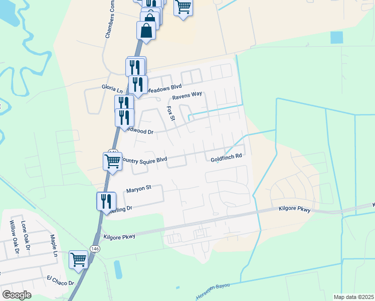 map of restaurants, bars, coffee shops, grocery stores, and more near 7906 Autumn Fall Street in Baytown