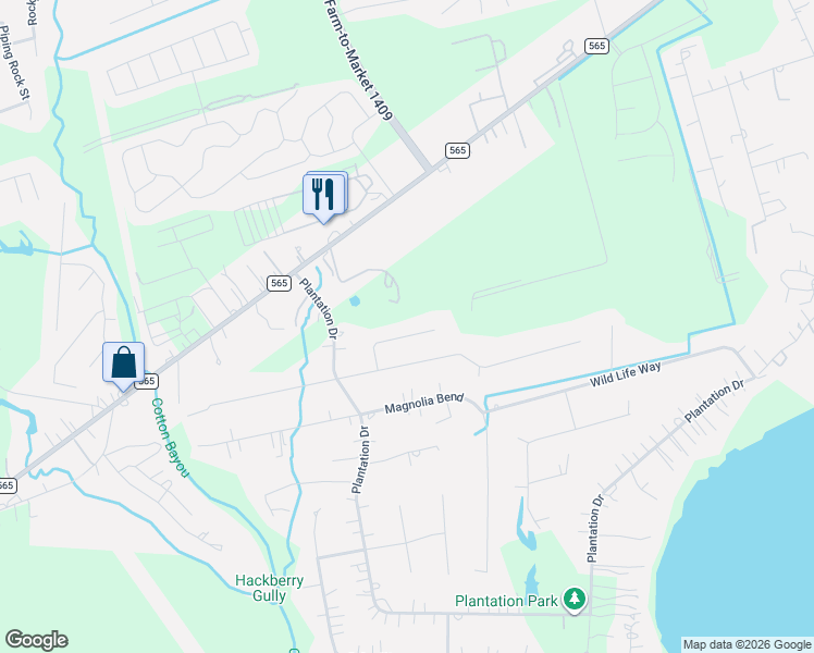 map of restaurants, bars, coffee shops, grocery stores, and more near 5418 Tammy Lane in Baytown