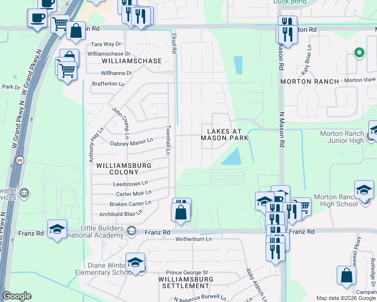 map of restaurants, bars, coffee shops, grocery stores, and more near 2335 Northern Great White Court in Park Row