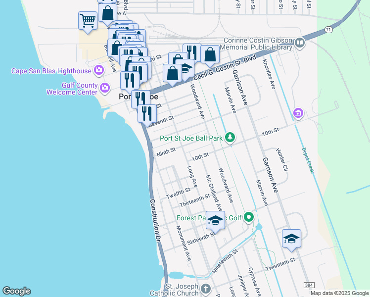 map of restaurants, bars, coffee shops, grocery stores, and more near 502 Ninth Street in Port St. Joe