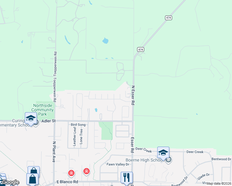map of restaurants, bars, coffee shops, grocery stores, and more near 118 Del Mar in Boerne