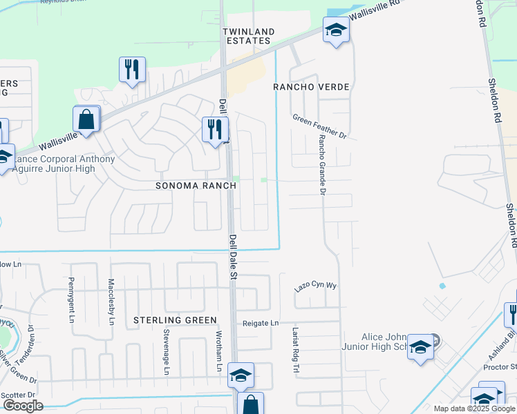 map of restaurants, bars, coffee shops, grocery stores, and more near 1738 Rock Ridge Dr in Houston
