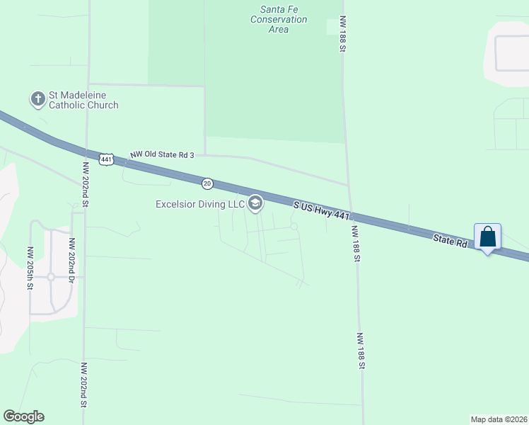map of restaurants, bars, coffee shops, grocery stores, and more near 16673 Northwest 192nd Terrace in High Springs
