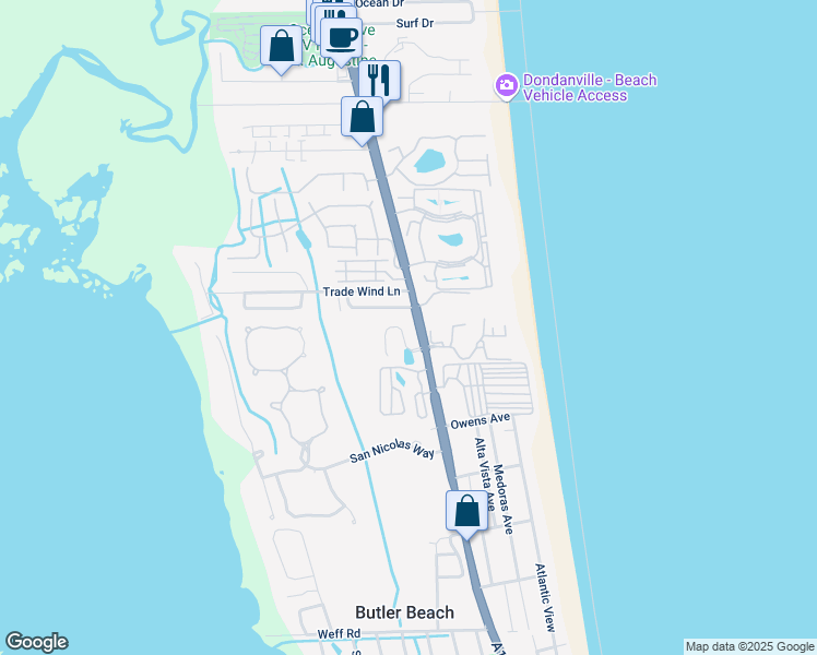 map of restaurants, bars, coffee shops, grocery stores, and more near 92 Oceanview Drive in St. Augustine