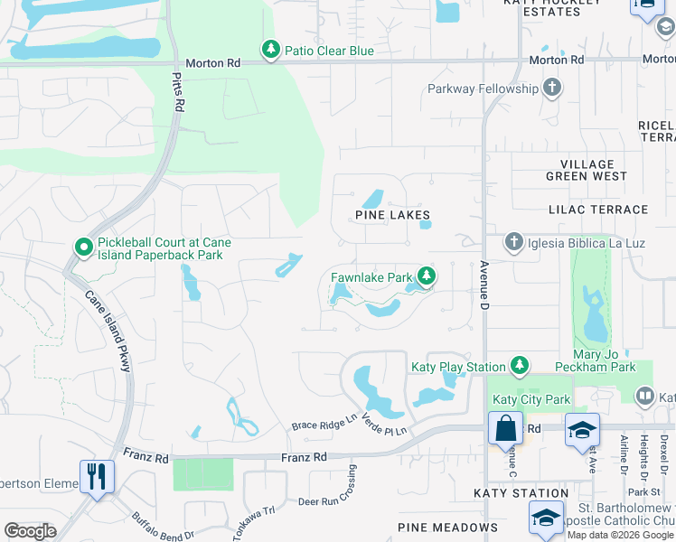 map of restaurants, bars, coffee shops, grocery stores, and more near 6217 North Fawnlake Drive in Katy