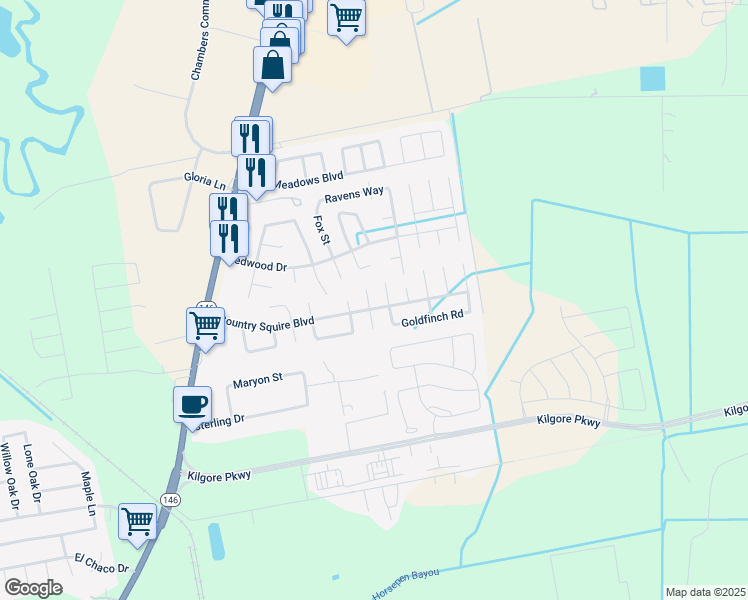 map of restaurants, bars, coffee shops, grocery stores, and more near 7906 Autumn Fall Street in Baytown