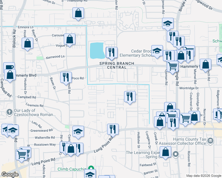 map of restaurants, bars, coffee shops, grocery stores, and more near 1953 Knoll Street in Houston