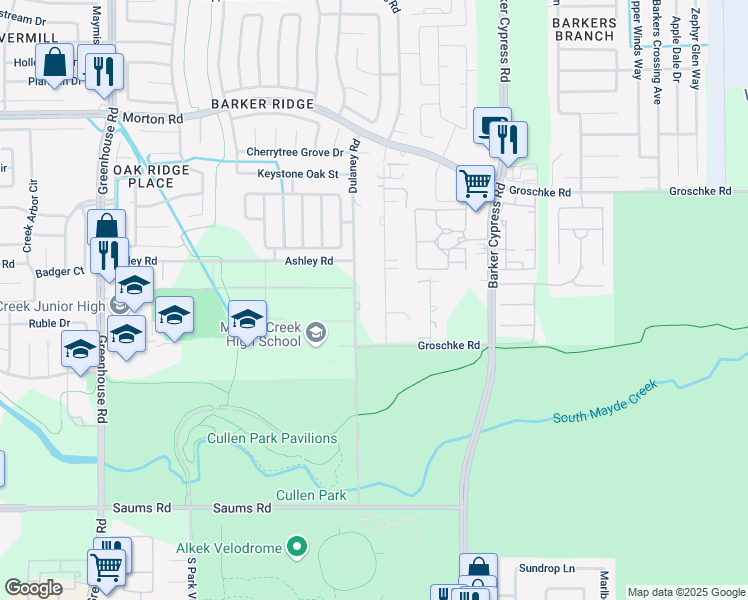 map of restaurants, bars, coffee shops, grocery stores, and more near 2819 Deeds Road in Houston