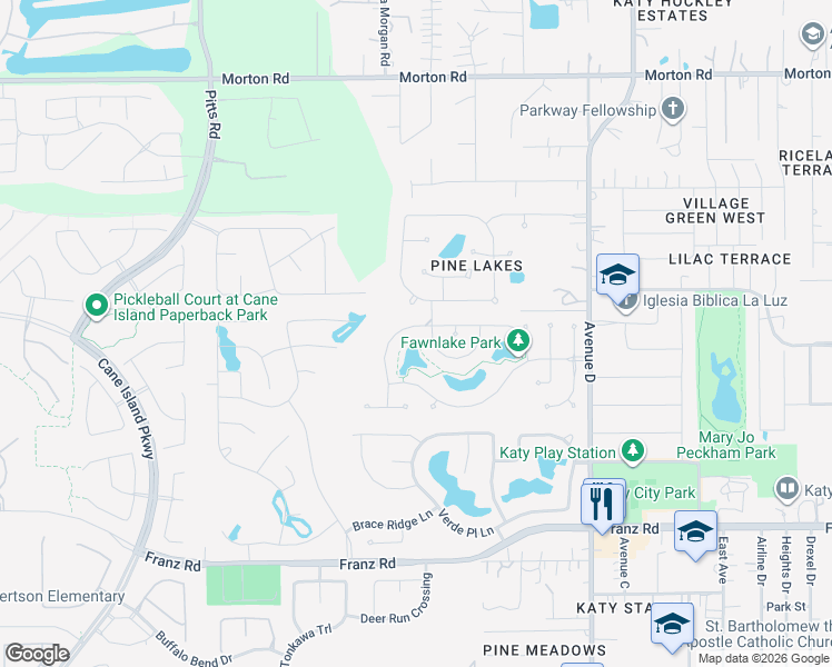 map of restaurants, bars, coffee shops, grocery stores, and more near 6217 North Fawnlake Drive in Katy