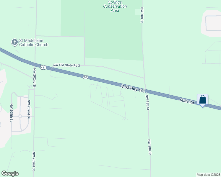 map of restaurants, bars, coffee shops, grocery stores, and more near 16673 Northwest 192nd Terrace in High Springs
