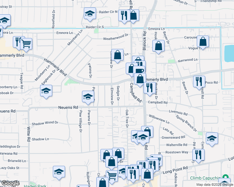 map of restaurants, bars, coffee shops, grocery stores, and more near 1925 Stillwood Drive in Houston