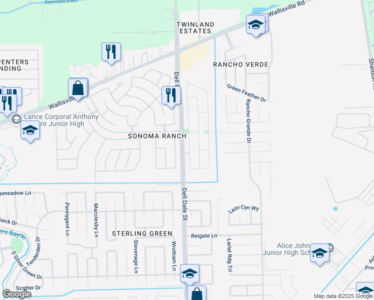 map of restaurants, bars, coffee shops, grocery stores, and more near 1803 Fallow Lane in Houston