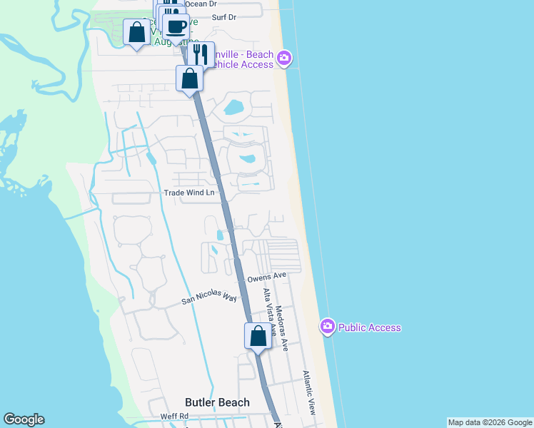 map of restaurants, bars, coffee shops, grocery stores, and more near 429 Montego Bay Court in Saint Augustine