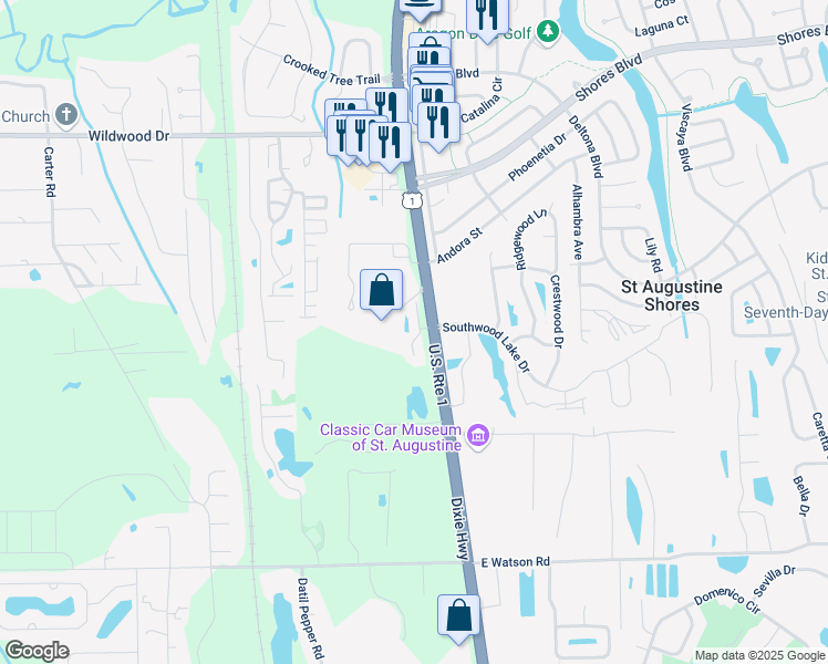 map of restaurants, bars, coffee shops, grocery stores, and more near in St. Augustine