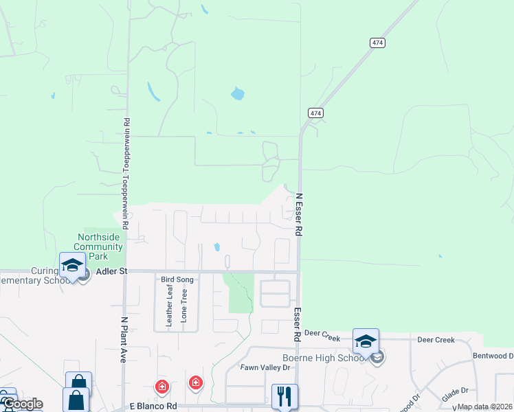 map of restaurants, bars, coffee shops, grocery stores, and more near 118 Del Mar in Boerne