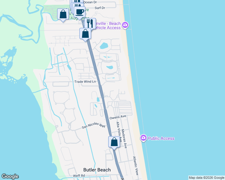 map of restaurants, bars, coffee shops, grocery stores, and more near 333 Royal Caribbean Court in St. Augustine