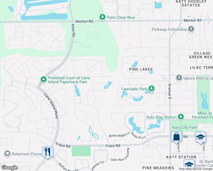 map of restaurants, bars, coffee shops, grocery stores, and more near 6240-6244 North Fawnlake Drive in Katy