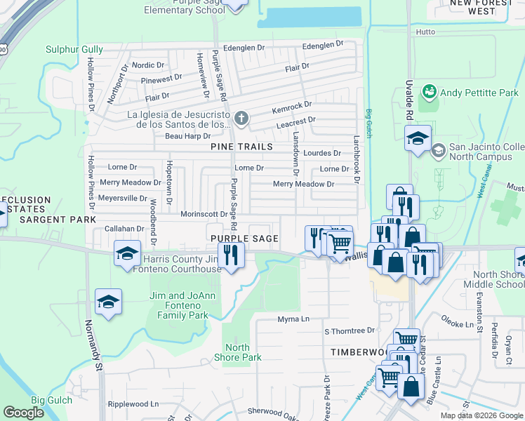 map of restaurants, bars, coffee shops, grocery stores, and more near 14435 Morinscott Drive in Houston