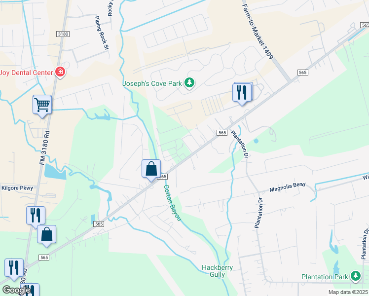 map of restaurants, bars, coffee shops, grocery stores, and more near 5511 South Farm-to-Market 565 Road in Cove