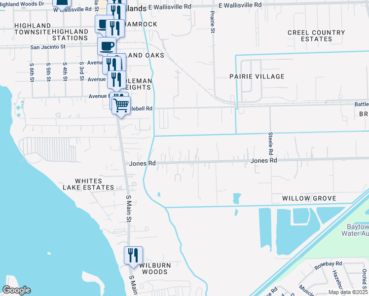 map of restaurants, bars, coffee shops, grocery stores, and more near 436 Jones Road in Highlands