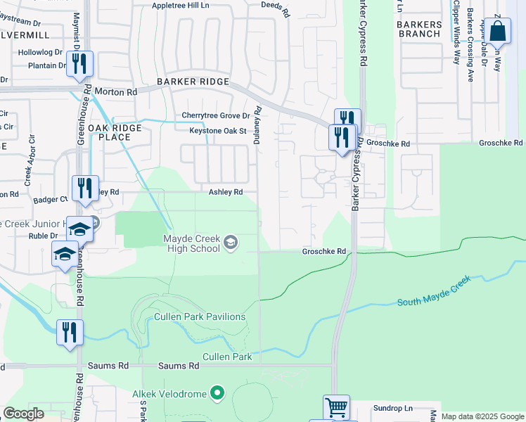 map of restaurants, bars, coffee shops, grocery stores, and more near 2819 Deeds Road in Houston
