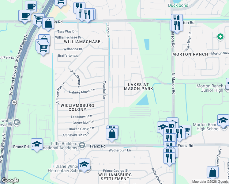 map of restaurants, bars, coffee shops, grocery stores, and more near 2335 Northern Great White Court in Park Row