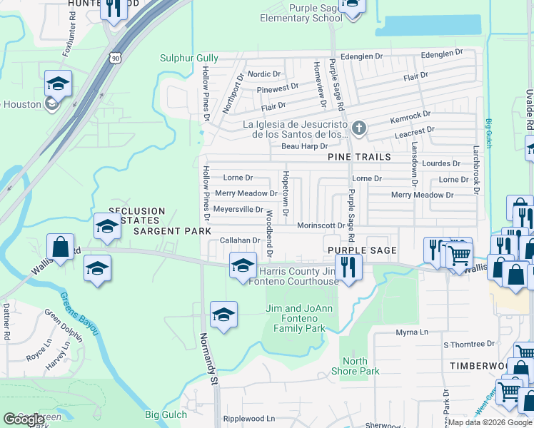 map of restaurants, bars, coffee shops, grocery stores, and more near 14118 Morinscott Drive in Houston